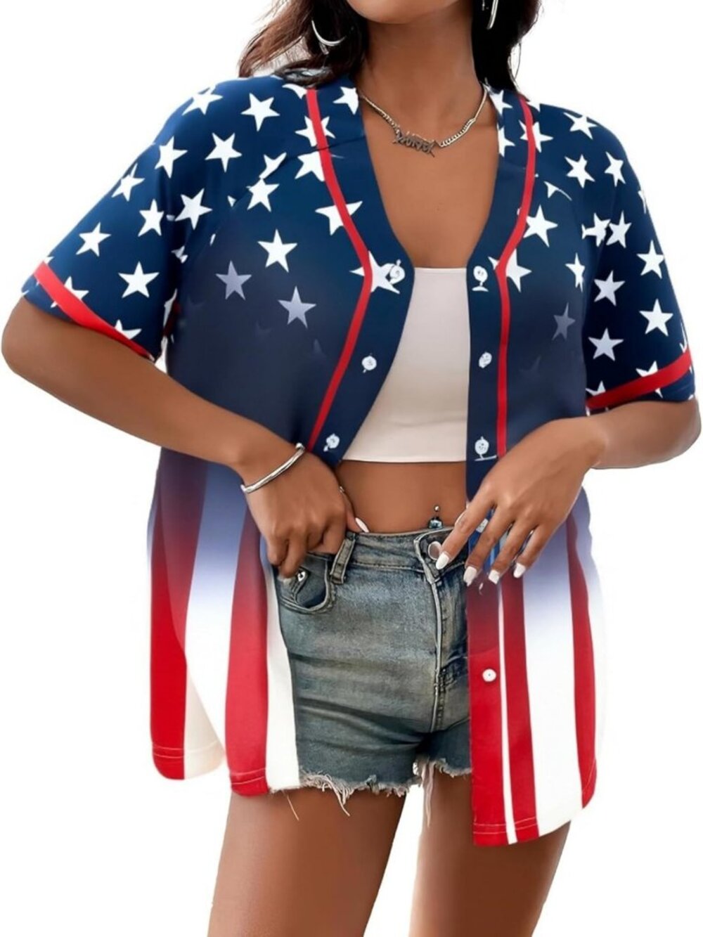 Patriotic 4th of July USA Jersey Shirt | American Flag & Star Design, Festive